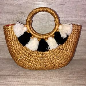 NWOT- Jade Tribe Mini Basket Bag with Tassels
